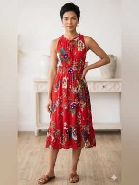 Bila Floral & Butterfly Boho Crinkle Midi Dress New With Tags Size XS/S